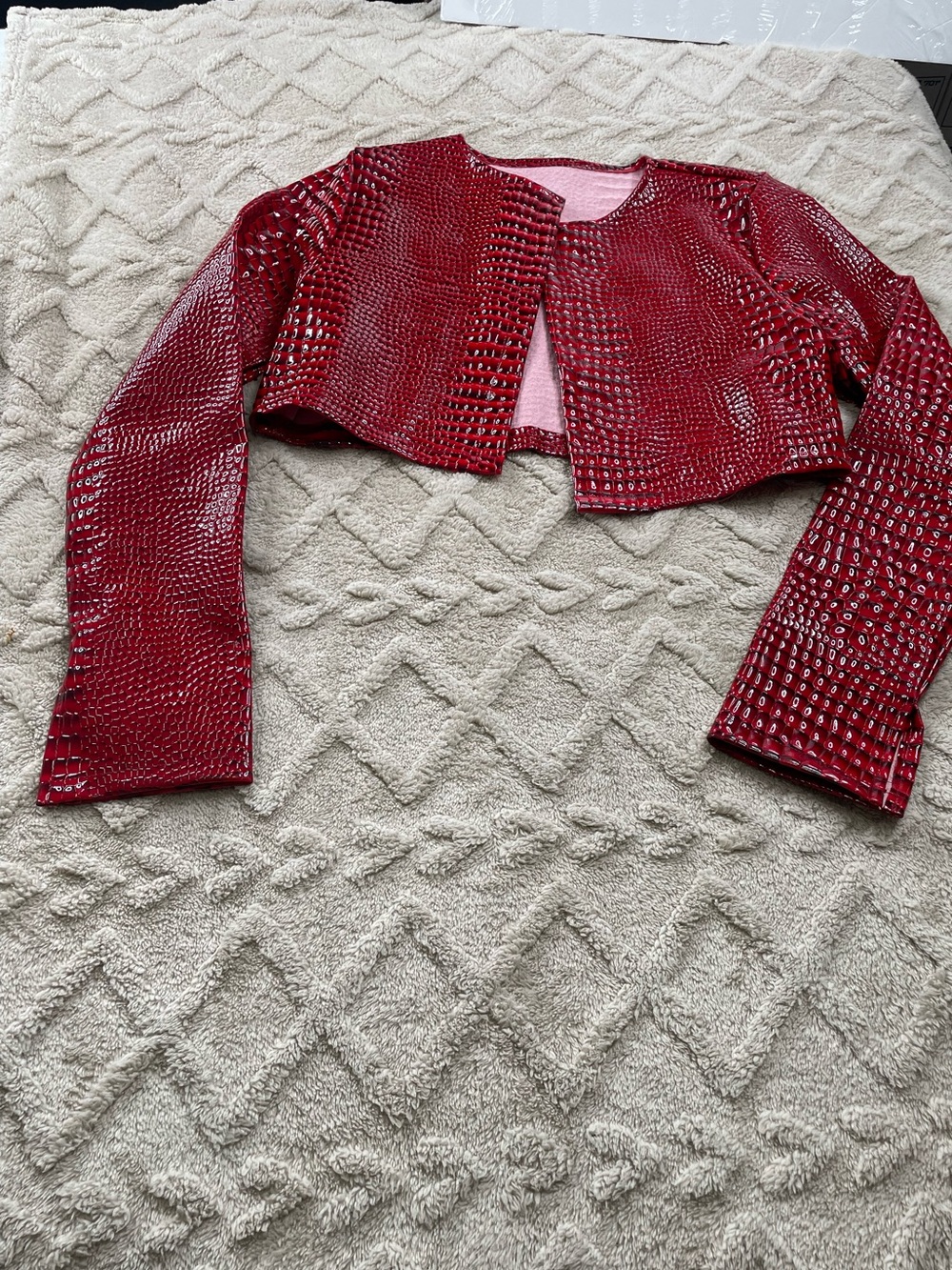 Red and Black Cropped Faux-Croc Jacket - Women Sz XL